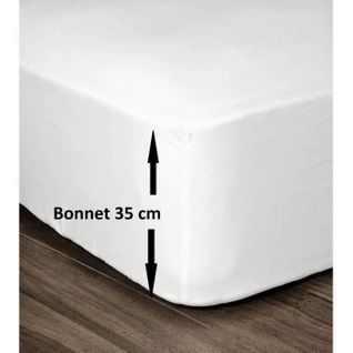 Drap Housse 100% Coton 160x200 cm - Bonnet 35cm - Blanc