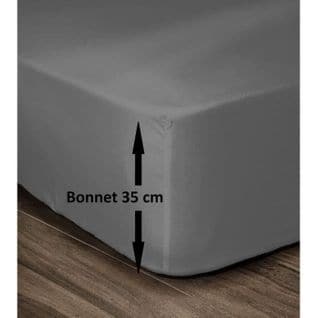 Drap Housse 100% Coton 180x200 cm - Bonnet 35cm - Gris Foncé