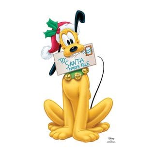 Figurine En Carton Pluto Avec Bonnet De Noël Et Lettre Pour Le Père Nöel - Haut 90 Cm