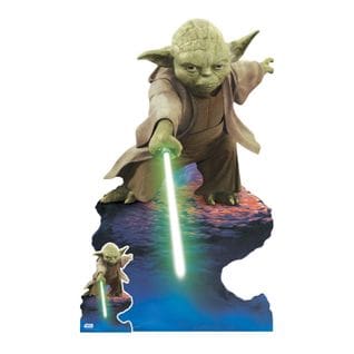 Figurine En Carton Star Wars - Yoda Et Son Sabre Laser - Haut 125 Cm
