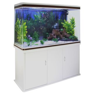 Aquarium à Bords Blanc Et Noisette Avec Meuble De Support Blanc