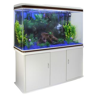 Aquarium Blanc Avec Meuble De Support Blanc Assorti Et Gravier Bleu