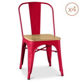 Chaise Factory  Assise Carrée En Bois - Métal - Lot De 4 Rouge