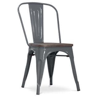 Chaise Bistrot Metalix Assise En Bois - Métal Gris Foncé