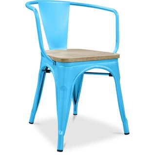 Chaise Avec Accoudoir Bistrot Metalix - Métal Et Bois Clair Turquoise