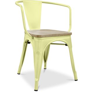 Chaise Avec Accoudoir Bistrot Metalix - Métal Et Bois Clair Jaune Pâle