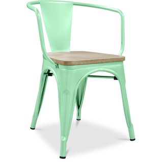 Chaise Avec Accoudoir Bistrot Metalix - Métal Et Bois Clair Menthe