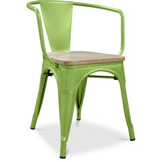 Chaise Avec Accoudoir Bistrot Metalix - Métal Et Bois Clair Vert Clair