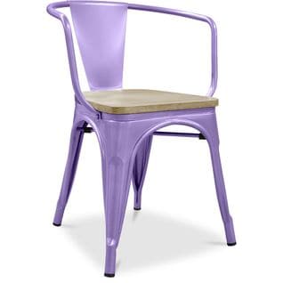 Chaise Avec Accoudoir Bistrot Metalix - Métal Et Bois Clair Violet Pastel