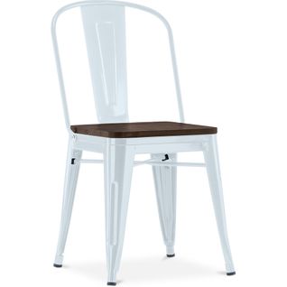 Chaise Carrée Style Bistrot Metalix - Métal Et Bois Foncé Bleu Gris