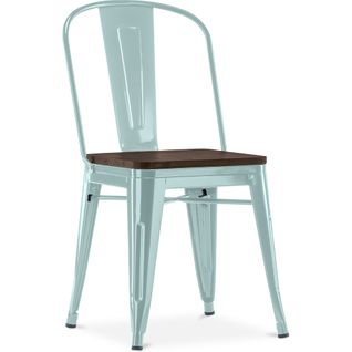 Chaise Carrée Style Bistrot Metalix - Métal Et Bois Foncé Vert Pâle