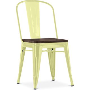 Chaise Carrée Style Bistrot Metalix - Métal Et Bois Foncé Jaune Pâle