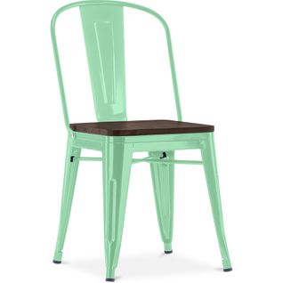 Chaise Carrée Style Bistrot Metalix - Métal Et Bois Foncé Menthe