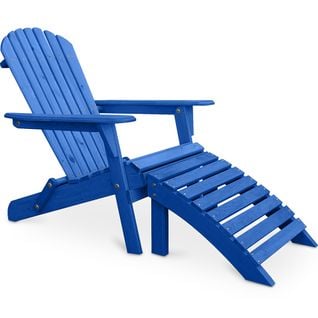 Adirondack Chaise Longue De Jardin + Repose-pieds En Bois - Set - Anela Bleu
