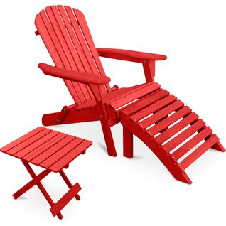 Adirondack Table De Jardin + Chaise Longue + Repose-pieds En Bois - Set - Anela Rouge
