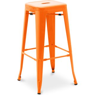 Tabouret De Bar - Design Industriel - 76cm - Metalix Orange