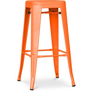 Tabouret De Bar - Design Industriel - 76cm - Nouvelle Édition- Metalix Orange