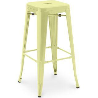 Tabouret De Bar - Design Industriel - 76cm - Nouvelle Édition- Metalix Jaune Pâle