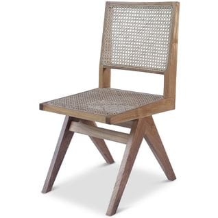 Chaise De Salle à Manger Cannage Boho Bali En Bois Naturel Et Rotin - Ruye Naturel