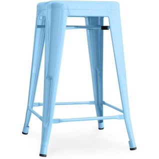 Tabouret De Bar Bistrot Metalix Design Industriel En Métal - 60 Cm - Bleu Pastel