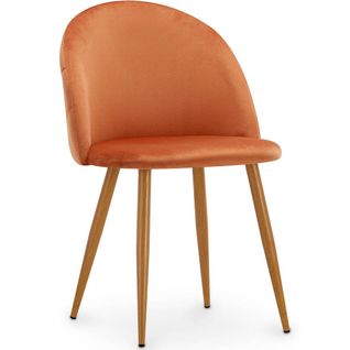 Chaise De Salle à Manger - Revêtue De Velours - Dossier Avec Motif - Bennett Orange Rougeâtre