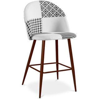 Tabouret Tapissé Patchwork - Style Scandinave - Noir Et Blanc - 63cm- Bennett Blanc / Noir