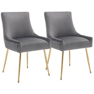 Lot De 2 Fauteuil Velours Gris Avec Pieds En Métal Doré