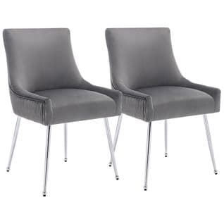 Lot De 2 Fauteuil Velours Gris Avec Pieds En Métal Argenté