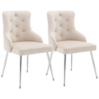 Fauteuil Velours Beige Lot De 2 Chaise De Salle à Manger Avec Coussin Lombaire Et Pieds En Métal