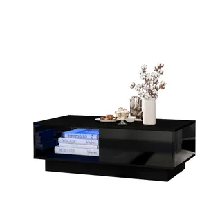 Table Basse Avec LED Noir 95 X 55 X 32 Cm