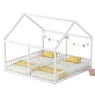 Lit Cabane Lit Enfant Lit Double 2 X 90 X 200cm En Blanc