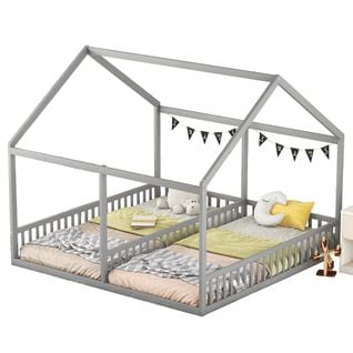 Lit Cabane Lit Enfant Lit Double 2 X 90 X 200cm En Gris