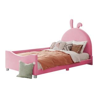 Lit Enfant Lit Rembourré 90 X 200 Cm Canapé-lit Avec Tête De Lit Lapin En Rose