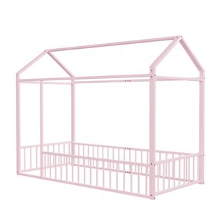 Lit Enfant Lit Cabane 90 X 200 Cm Lit En Métal En Rose