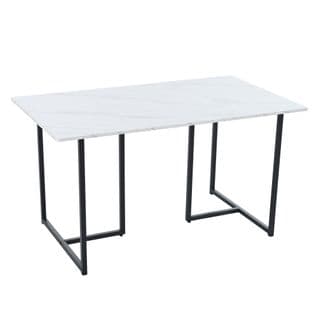 Table à Manger 140 X 80 X 75 Cm Avec Structure En Métal Et Pieds Noir En Forme De L