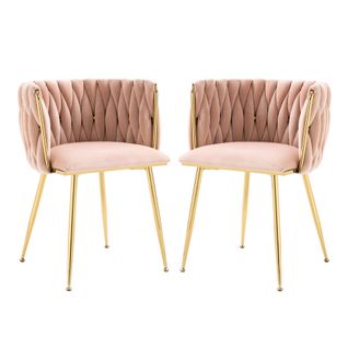 Lot De 2 Chaises En Velours Rose Avec Pieds En Métal