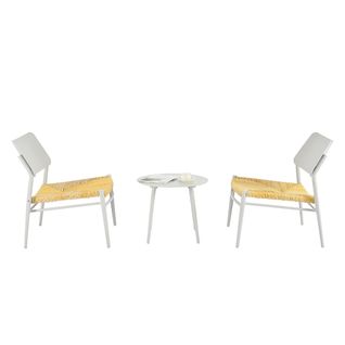 Salon De Jardin Pour 2 Personnes, Comprenant Une Table Basse Et Deux Chaises En Aluminium Blanc