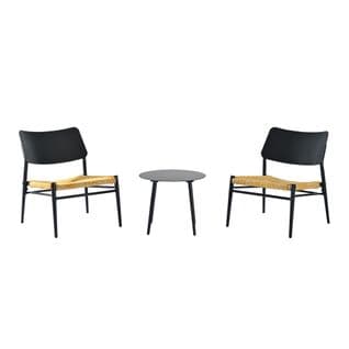 Salon De Jardin Pour 2 Personnes, Comprenant Une Table Basse Et Deux Chaises En Aluminium Noir