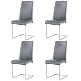 Lot De 4 Chaises Avec Structure En Métal Argenté, Assise Et Dossier En Pu Gris