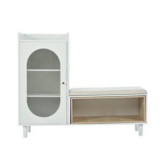 Meuble à Chaussures Et Tabouret à Langer Avec 1 Porte Vitrée Et 1 Compartiment Ouvert, Blanc