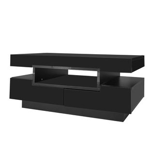 Table Basse Brillante Avec Bande Lumineuse LED Et 4 Tiroirs Noir