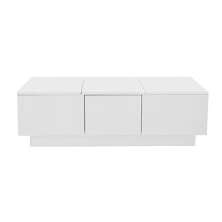 Table Basse Brillante Avec 2 Tiroirs Et 2 Rangements Push-pull Blanc