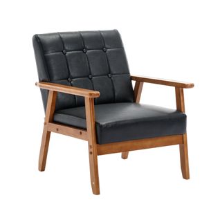 Fauteuil Fixe Chaise Avec Accoudoirs Et Pieds En Bois Massif Noir Microsuède