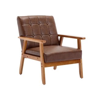 Fauteuil Fixe Chaise Avec Accoudoirs Et Pieds En Bois Massif Marron Microsuède