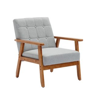 Fauteuil Fixe Chaise Avec Accoudoirs Et Pieds En Bois Massif Gris Microsuède