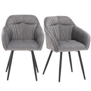 Lot De 2 Chaises Avec Pieds En Métal, Velours Gris