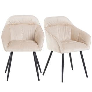 Lot De 2 Chaises Avec Pieds En Métal, Velours Beige