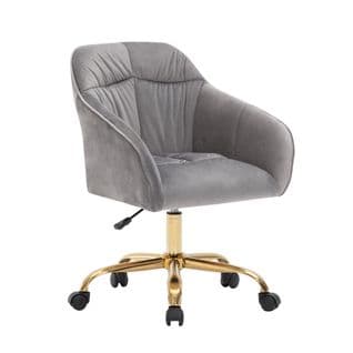 Fauteuil de bureau  Chaise Pivotante 360° Avec Accoudoirs, Velours Gris Et Pieds Doré