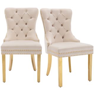 Lot De 2 Chaises Avec Bordure Cloutée Et Pieds En Métal Velours Beige