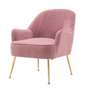 Fauteuil Fixe Avec 4 Pieds En Métal Doré Velours Rose